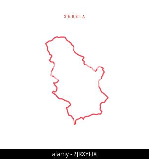 Serbia Mappa del contorno modificabile. Confine rosso serbo. Nome del paese. Regolare lo spessore della linea. Cambia colore. Illustrazione vettoriale. Illustrazione Vettoriale