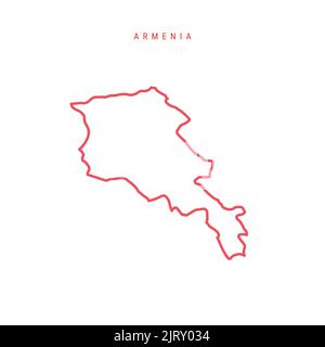 Armenia Mappa del contorno modificabile. Confine rosso armeno. Nome del paese. Regolare lo spessore della linea. Cambia colore. Illustrazione vettoriale. Illustrazione Vettoriale