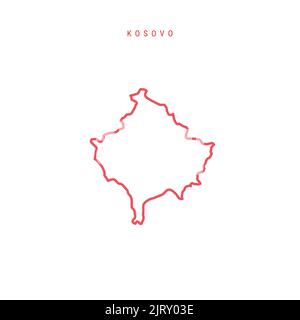Mappa del Kosovo modificabile. Confine rosso del Kosovo. Nome del paese. Regolare lo spessore della linea. Cambia colore. Illustrazione vettoriale. Illustrazione Vettoriale