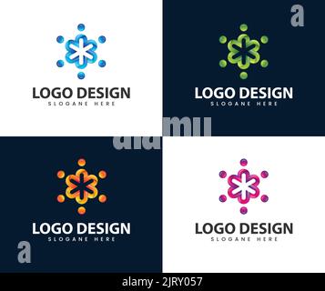 Rete astratta della comunità e modello di design delle icone sociali. Concetto per social network, lavoro di squadra, partnership, amici, business Illustrazione Vettoriale