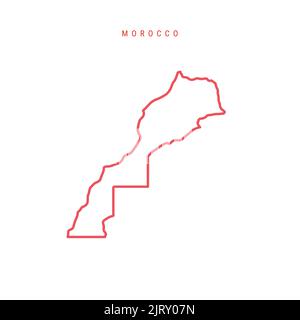 Marocco Mappa del contorno modificabile. Confine rosso marocchino. Nome del paese. Regolare lo spessore della linea. Cambia colore. Illustrazione vettoriale. Illustrazione Vettoriale