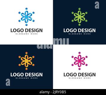 Rete astratta della comunità e modello di design delle icone sociali. Concetto per social network, lavoro di squadra, partnership, amici, business Illustrazione Vettoriale
