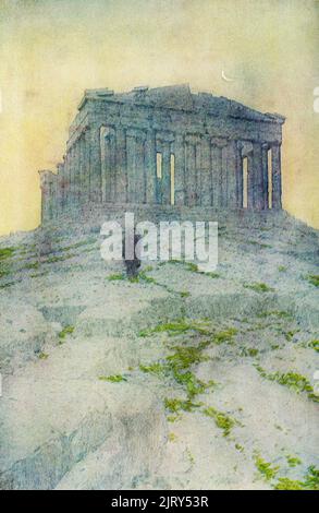 Questa illustrazione del 1913 mostra il Partenone ad Atene, in Grecia. Il Partenone è un ex tempio sull'Acropoli ateniese, in Grecia, dedicato alla dea Atena durante il quinto secolo a.C. Le sue sculture decorative sono considerate alcuni dei punti più alti dell'arte greca, un simbolo duraturo dell'antica Grecia, della democrazia e della civiltà occidentale. Jules Guérin 1866 – 1946) è stato un . Pittore e illustratore di riviste ampiamente pubblicato, ottenne la preminenza per il suo lavoro architettonico come nel 1906, Plan for Chicago, e per il Foto Stock