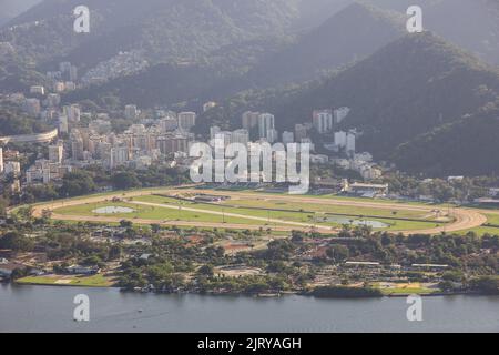 Jockey Club Rio de Janeiro visto dalla cima della collina le capre in Copacabana Brasile. Foto Stock