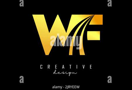 Logo WF w f con lettere dorate creative, linee di punta e design di concetto stradale. Lettere con disegno geometrico. Illustrazione vettoriale con lettera e crea Illustrazione Vettoriale