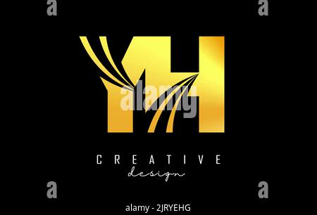 Lettera d'oro creativa YH y h logo con linee leader e design concetto di strada. Lettere con disegno geometrico. Illustrazione vettoriale con lettera e crea Illustrazione Vettoriale