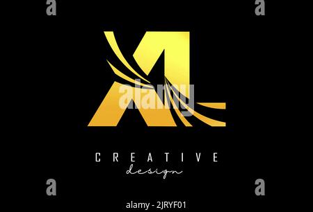 Lettera d'oro creativa XL x l logo con linee di punta e design concept stradale. Lettere con disegno geometrico. Illustrazione vettoriale con lettera e creati Illustrazione Vettoriale