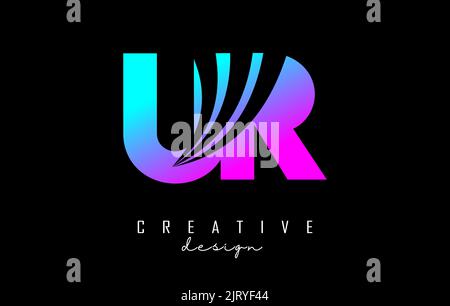 Lettera creativa e colorata con logo UR u r con linee di punta e design di concetto stradale. Lettere con disegno geometrico. Illustrazione vettoriale con lettera e cr Illustrazione Vettoriale