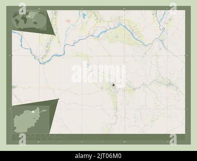 Kunduz, provincia dell'Afghanistan. Aprire la mappa stradale. Mappe delle posizioni ausiliarie degli angoli Foto Stock