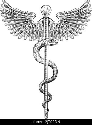 Rod of Asclepius simbolo del serpente medico d'epoca Illustrazione Vettoriale