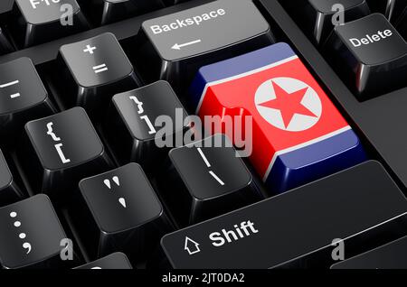 Bandiera nordcoreana dipinta sulla tastiera del computer. Commercio in linea, l'istruzione nel concetto della Corea del Nord. Rendering 3D Foto Stock