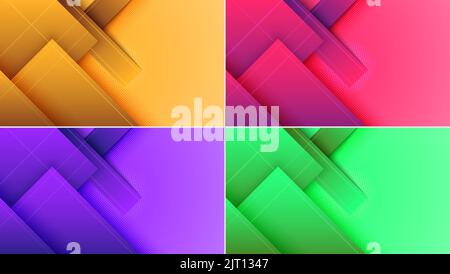 Set di banner template design sfondo astratto giallo, rosa, viola, verde quadrati di colore geometrico sovrapposto livello con mezzitoni. Illustrazione vettoriale Illustrazione Vettoriale