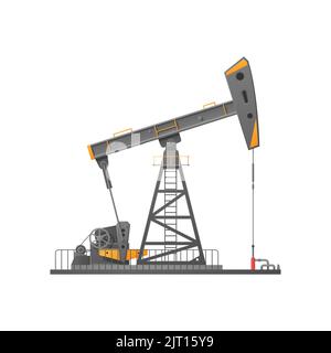 Il jack della pompa è di colore nero e giallo ed è isolato su uno sfondo bianco. Il concetto è l'estrazione dell'olio. Illustrazione vettoriale, eps 10. Illustrazione Vettoriale