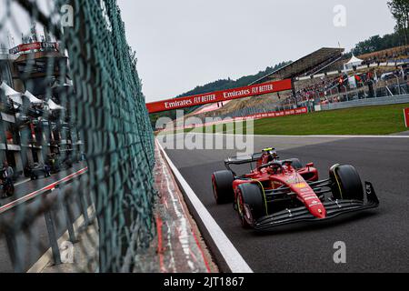 55 SAINZ Carlos (spa), Scuderia Ferrari F1-75, azione in occasione del Gran Premio di Formula 1 Rolex Belga 2022, 14th° round del Campionato del mondo FIA di Formula uno 2022 dal 26 al 28 agosto 2022 sul circuito di Spa-Francorchamps, a Francorchamps, Belgio - Foto Julien Delfosse / DPPI Foto Stock