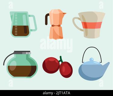 sei icone internazionali per la giornata del caffè Illustrazione Vettoriale