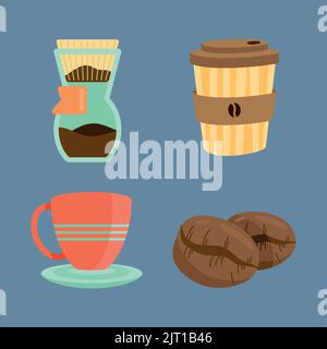 la giornata internazionale del caffè ha creato quattro icone Illustrazione Vettoriale