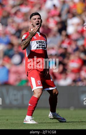 Alex Mowatt di Middlesbrough durante la partita del campionato Sky Bet al Riverside Stadium, Middlesbrough. Data immagine: Sabato 27 agosto 2022. Foto Stock