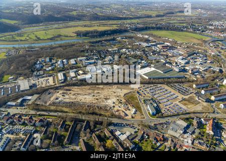 Fotografia aerea, zona industriale di Brownfield Nierenhofer Straße a Rosenthal, zona o&K, Hattingen, zona Ruhr, Renania settentrionale-Vestfalia, Germania, buildi Foto Stock