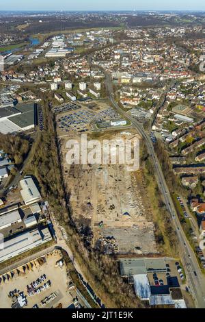 Fotografia aerea, zona industriale di Brownfield Nierenhofer Straße a Rosenthal, Hattingen, Ruhr, Renania settentrionale-Vestfalia, Germania, area dell'edificio, b Foto Stock
