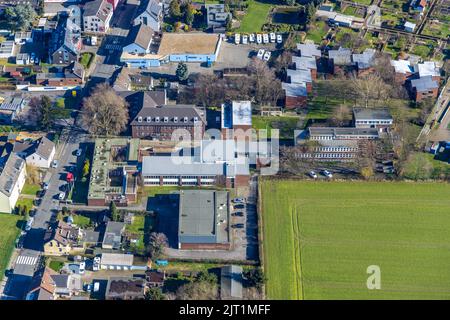 Vista aerea, Niederrhein-Kolleg, zona con dormitorio, Wehrstraße, Schlad, Oberhausen, zona della Ruhr, Renania settentrionale-Vestfalia, Germania, scuola professionale, e Foto Stock