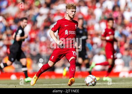 Liverpool, Regno Unito. 27th ago, 2022. Harvey Elliott di Liverpool durante la partita della Premier League tra Liverpool e Bournemouth ad Anfield il 27th 2022 agosto a Liverpool, Inghilterra. (Foto di Daniel Chesterton/phcimages.com) Credit: PHC Images/Alamy Live News Foto Stock