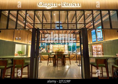 SINGAPORE - 20 GENNAIO 2020: Ingresso a Origin + Bloom presso la lobby Marina Bay Sands. Foto Stock