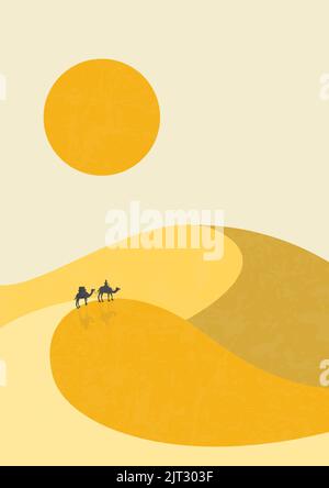 Paesaggio desertico, cammelli sulle dune di illustrazione Illustrazione Vettoriale