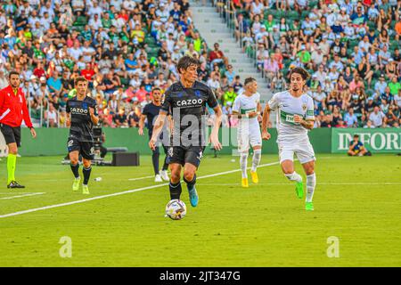 Elche, Elche, Spagna. 27th ago, 2022. ELCHE, SPAGNA - 27 AGOSTO: Robin le Normand di Real Sociedad durante la partita tra Elche CF e Real Sociedad de Futbol di la Liga Santander il 27 agosto 2022 a MartÃ-nez Valero di Elche, Spagna. (Credit Image: © Samuel CarreÃ±o/PX Imagens via ZUMA Press Wire) Foto Stock