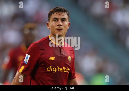 Torino, 27th agosto 2022. Paulo Dybala di AS Roma reagisce durante la Serie A match allo stadio Allianz di Torino. L'immagine di credito dovrebbe essere: Jonathan Moskrop / Sportimage Foto Stock