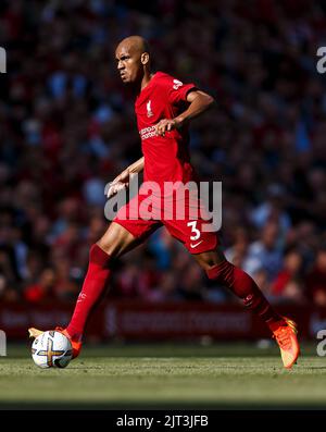 Liverpool, Regno Unito. 27th ago, 2022. Fabinho di Liverpool durante la partita della Premier League tra Liverpool e Bournemouth ad Anfield il 27th 2022 agosto a Liverpool, Inghilterra. (Foto di Daniel Chesterton/phcimages.com) Credit: PHC Images/Alamy Live News Foto Stock