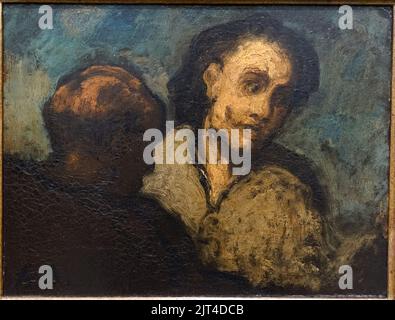 Due teste di Honore Daumier, c. 1858-1862, olio su legno Foto Stock