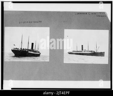 Due fotografie dei Carpazi con Titanic le imbarcazioni di salvataggio Foto Stock