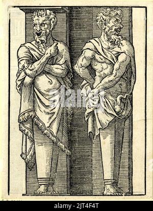 Due termini satiro, Vitruvius Teutsch, Peter Flötner (1548). Foto Stock