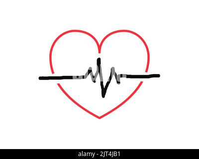 Illustrazione dell'icona del battito cardiaco. Illustrazione del cuore. Illustrazione cardio Foto Stock