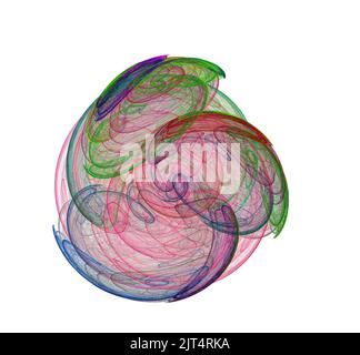 Fili frattali rossi e blu disposti in cerchi intorno al centro. Sfondo bianco Foto Stock