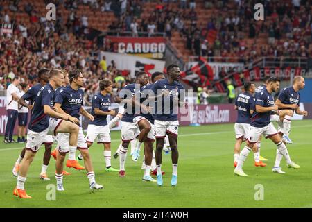 Milano, Italia. 27th ago, 2022. Italia, Milano, ago 27 2022: Musa Barrow (attaccante Bologna) durante il warm up della partita di calcio AC MILAN vs BOLOGNA, Serie A 2022-2023 day3 stadio San Siro (Credit Image: © Fabrizio Andrea Bertani/Pacific Press via ZUMA Press Wire) Foto Stock