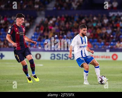 Valencia, Spagna. 27th ago, 2022. Partita di calcio spagnola la Liga SmartBank Levante vs Tenerife allo stadio Ciudad de Valencia, Valencia 27 agosto 2022 900/Cordon Press Credit: CORDON PRESS/Alamy Live News Foto Stock