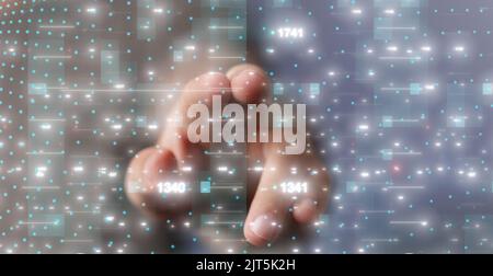 Un 3D ha reso la rete globale che si trova in mano a mans Foto Stock