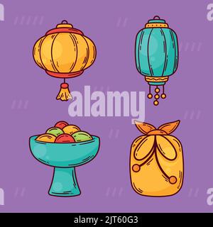 la celebrazione di chuseok ha fissato quattro articoli Illustrazione Vettoriale