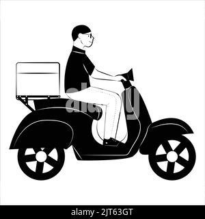 Consegna ragazzo in moto - vettore clipart - moto - scooter - consegna bici - consegna scatola cibo consegna Illustrazione Vettoriale