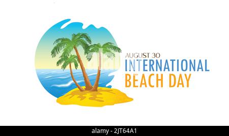 International Beach Day - 30 agosto - spiaggia giorno vettore loghi, spiaggia vacanza natura mare, e estate - vacanza oceano, sabbia, e cielo - turismo Illustrazione Vettoriale