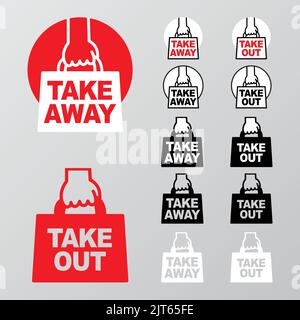 Take Away food Icon Set - Take Away e togliere i cartelli e i simboli del pacchetto di raccolta per le aziende alimentari e il ristorante Illustrazione Vettoriale