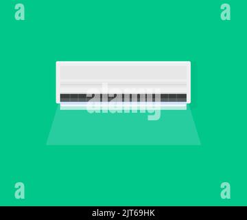 Climatizzatore, sistema split per il controllo della climatizzazione con logo dei flussi di vento freddo. Impianto di climatizzazione. Il concetto di calore, aria fredda, raffreddamento. Illustrazione Vettoriale