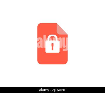 Documentare e bloccare il design del logo. Accesso ai documenti cartacei e blocco privato icona vettoriale piatto, concetto di autorizzazione, protezione della privacy bloccato o dati segreti. Illustrazione Vettoriale