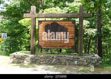 Yellville, Arkansas, U.S.A - 24 giugno 2022 - l'entrata al Buffalo Point National River Park Foto Stock