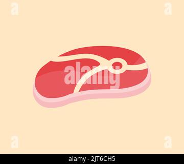 Bistecca di manzo crudo fresco, carne di maiale cruda tagliata a fette, manzo in marmo, logo design. Fetta di maiale e bistecca di manzo isolato, macelleria fresca. Macellaio prodotto. Illustrazione Vettoriale