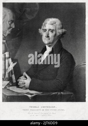 Incisione di Thomas Jefferson, terzo presidente degli Stati Uniti Foto Stock