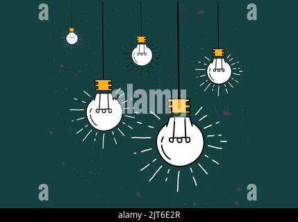 Lampadina a luce brillante idea creativa e concetto di differenza. Illustrazione vettoriale Illustrazione Vettoriale