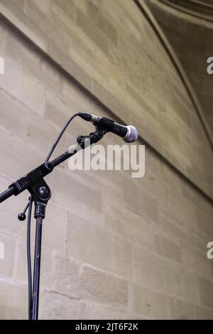 Dettaglio di uno strumento per cantare a un concerto, musica e festa Foto Stock