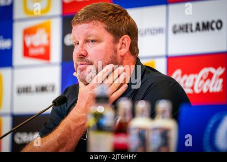 Gent, Belgio. 28th ago, 2022. GENT, BELGIO - 28 AGOSTO: Allenatore Hein Vanhaezebrouck di KAA Gent durante la partita della Jupiler Pro League tra KAA Gent e il Royal Antwerp FC alla Ghelamco Arena il 28 agosto 2022 a Gent, Belgio (Foto di Joris Verwijst/Orange Pictures) Credit: Orange Pics BV/Alamy Live News Foto Stock